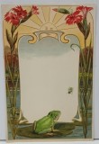 ALEGORIE CU BROSCUTA SI ANCADRAMENT FLORAL , DESEN REPRODUS , STIL ART - NOUVEAU , CROMOLITOGRAFIE , CARTE POSTALA CLASICA , CCA. 1900