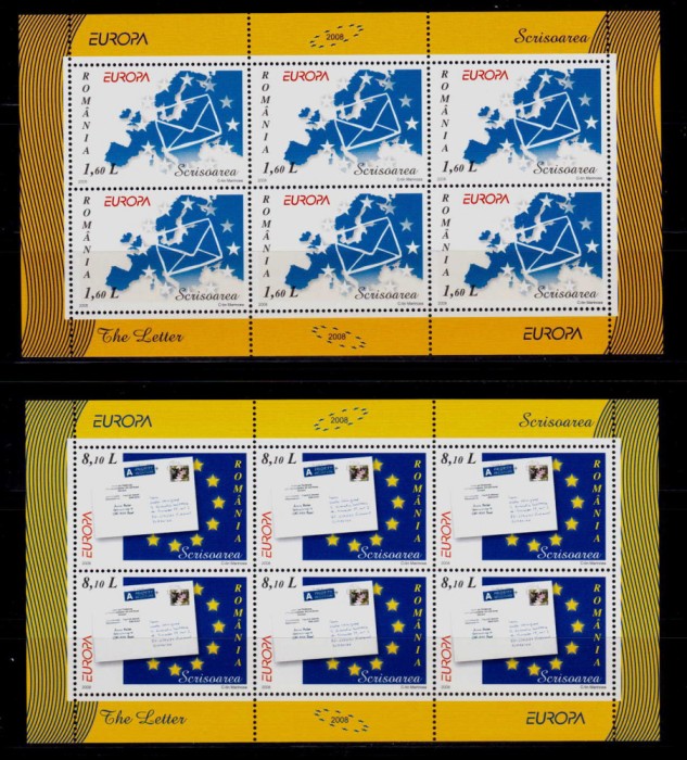 RO 2008 LP 1802b &quot;Europa 2008-Scrisoarea&quot;,minicoli de 6 serii , MNH