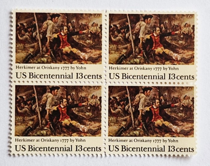 4 timbre Statele Unite bloc de 4 val. MNH 1977 HERKIMER at ORISKANY _Scott 1722