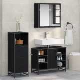 Cumpara ieftin Set de mobilier pentru baie 3 buc. Stejar Negru 80 x 33 x 60 cm