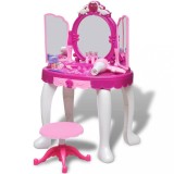 Masa Toaleta Jucarie Copii cu Oglinzi, Lumini si Sunete vidaXL + Accesorii Infrumusetare, Roz/Albastru