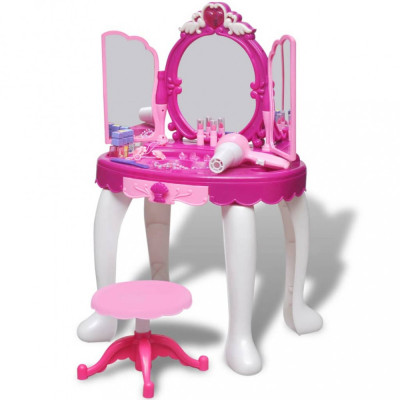 Masă de toaletă de jucărie cu 3 oglinzi, camera de joacă, lumină/sunet foto