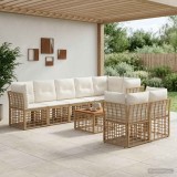 Cumpara ieftin Set de canapele de exterior 9 buc. Alb Natural si Crem