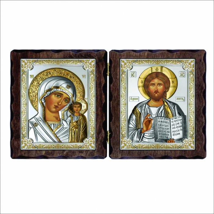 Diptic argint MD Kazan si Iisus 25x15cm
