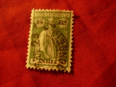 Timbru India Portugheza 1922 val 1 1/2rs pe timbru Ceres stampilat foto