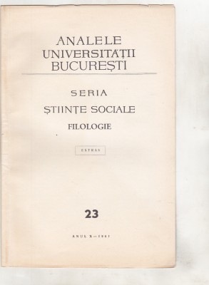 bnk rev Analele Universitatii Bucuresti - Filologie - 1961 foto