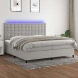 VidaXL Pat cu arcuri, saltea și LED, gri deschis, 200x200 cm, textil 3135221