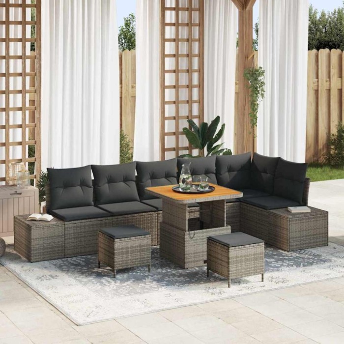 vidaXL Set de canapele pentru grădină cu pernă 9 pcs Gri Rattan poli