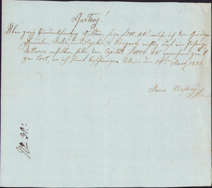 HST A308 Chitanță olografă 1835 limba germană