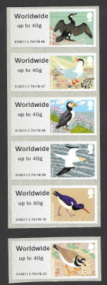 ANGLIA GB 2011-Uzuale PASARI 4-Serie de 6 timbre nestampilate foto