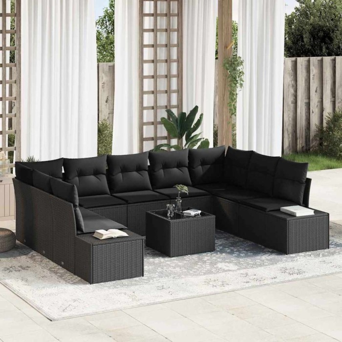 vidaXL Set de canapele pentru grădină 10 pcs Negru 289 x 209 x 85 cm 3355902
