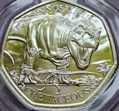 50 pence 2024 Marea Britanie, Tyrannosaurus , Brilliant unc, Coincard, km#2617 foto