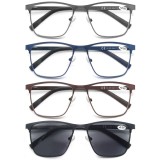 4 bucăți ochelari de citit pentru bărbați cu filtru pentru lumină albastră, ramă metalică, stil dreptunghiular, material din oțel inoxidabil MODFANS