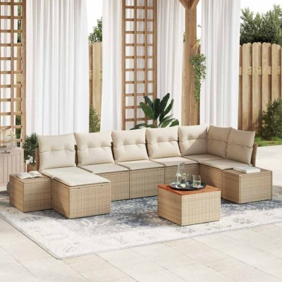 vidaXL Set de Sofa de Grădină 8 pcs Bej și Alb Ratan poli, Poliester foto