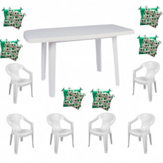 Set mobilier gradina masa demontabila MUTUM cu 6 scaune Jokei culoare alba,6 Pernute scaun B001057 Raki foto