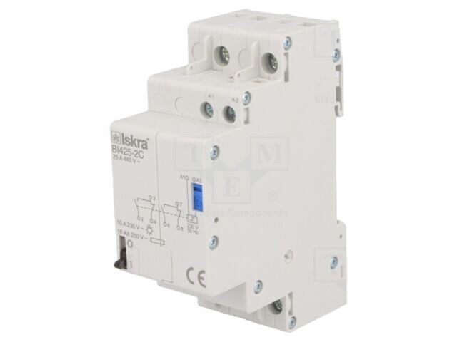 Releu bistabil de impulsuri ISKRA DPDT 25A 230V pentru instalații pe șină DIN