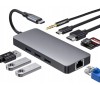Adaptor Hub USB-C 9in1 HDMI USB 3.0 SD Gigabit RJ45, Compatibil Macbook Pro/Air M1/M2, Gri Spatial, CO2
