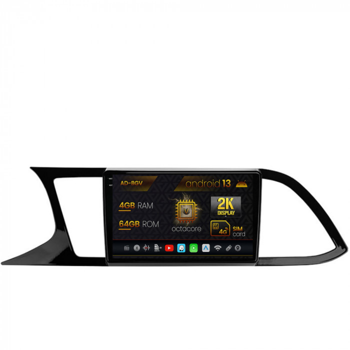 Navigatie Seat Leon 3 (2014-2020), Android 13, V-Octacore 4GB RAM + 64GB ROM, 9.5 Inch - AD-BGV9004+AD-BGRKIT047