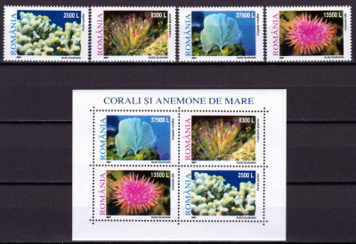 RO 2001 LP 1570+a &amp;quot;Corali si anemone &amp;quot; - complet : serie+colita 318 , MNH foto