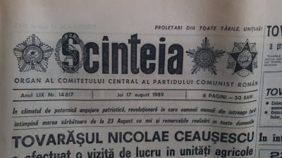 Ziarul Scanteia nr 14617, 17 august 1989, 6 pagini, vizita Giurgiu, Teleorman foto