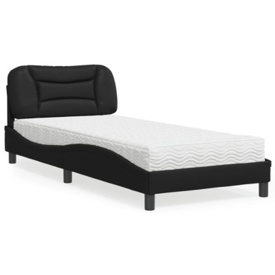 vidaXL Pat cu saltea, Hvar, negru, 90x190 cm, piele ecologică 3208689 foto