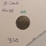 505 Netherlands Olanda &frac12; Cent - Wilhelmina Type III 1938, KM#138