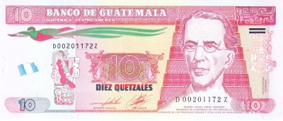 Bancnota Guatemala 10 Quetzales 2012 - P123c UNC ( replacement - sufix Z ) foto