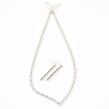 Set elegant argintiu cercei si colier cu pietre baguette