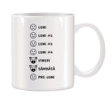 Cana alba ceramica personalizata Zilele saptamanii, INOVATIX&reg;. 330ml, Oem