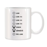 Cana alba ceramica personalizata Zilele saptamanii, INOVATIX&reg;. 330ml