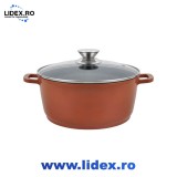 Cratita din aluminiu cu ceramica Grunberg GR9032, cu capac din sticla, 32cm