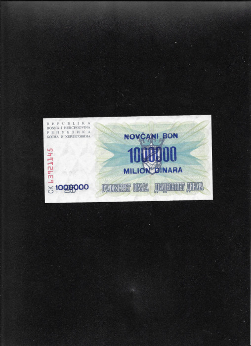 Rar! Bosnia si Herzegovina 1000000 dinari pe 25 dinara 1993 seria63921154 unc