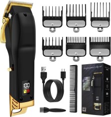 Masina de Tuns Profesionala fara Fir pentru Barbati, Aparat Tuns Par si Barba cu Lame din Otel Carbon, 6 Piepteni Ajustabili, Display LCD, Motor Puter