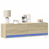 Cumpara ieftin Comodă TV de perete cu lumini LED, stejar sonoma, 140x31x38 cm