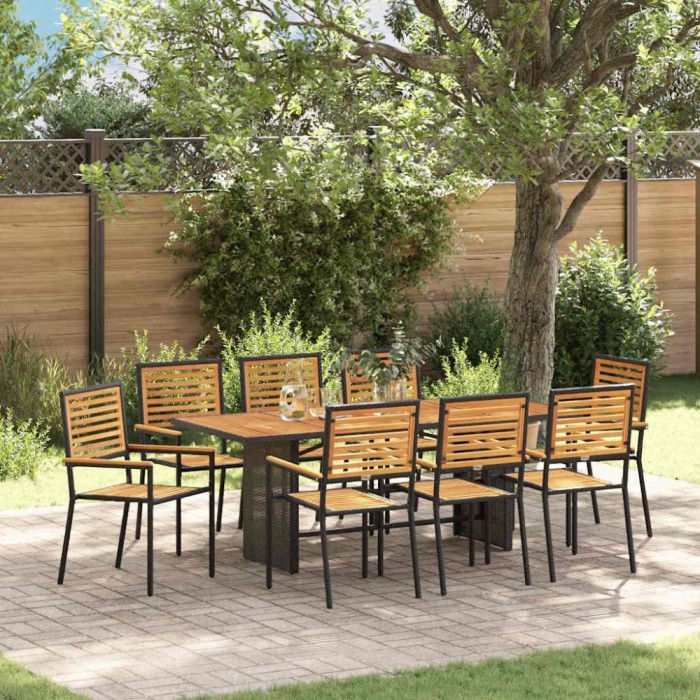 vidaXL Set de masă pentru grădină 9 pcs Negru și Maro 190 x 80 x 75 cm 3365452