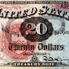 20 dolari 1869 Reproducere Bancnota USD , Dimensiune reala 1:1
