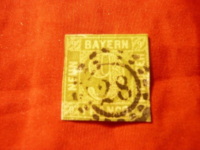 Timbru Bavaria 1850 - 9kr verde stampilat foto