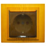 Priza schuko simpla Mono Electric Larissa, incastrata, cu capac, contact de protectie, protectie copii, rama inclusa, stejar