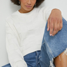 Hollister Co. pulover de bumbac femei, culoarea alb, light
