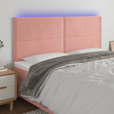 vidaXL Tăblie de pat cu LED, roz, 160x5x118/128 cm, catifea