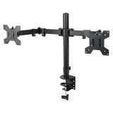 Suport dublu pentru monitor SYLEN, 2 ecrane 10-27 inch, VESA 75x75-100x100 mm, reglabil 360&deg;, capacitate 2 x 8 kg, Metal, Negru