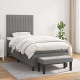 Cumpara ieftin Pat box spring cu saltea, gri &icirc;nchis, 100x200 cm, textil