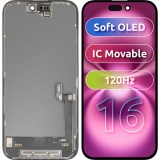 Cumpara ieftin Display cu Touchscreen MP compatibil cu Apple iPhone 16, cu Rama, Versiune Soft OLED FHD 120Hz IC Movable, Negru