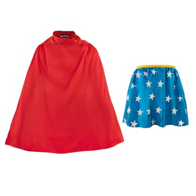 Costum Wonder Woman pentru copii, Themyscira Princess, fusta si pelerina, poliester, albastru-rosu, 7-10 ani foto