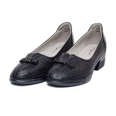 Pantofi office negru peforati, piele moale (cod 028734) foto