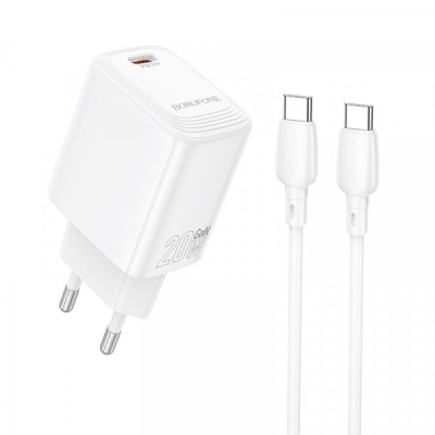 Incarcator Retea Cu Cablu USB-C Borofone BN26 Fuente, 20W, 3A, 1 x USB-C, Alb foto