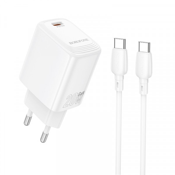 Incarcator Retea Cu Cablu USB-C Borofone BN26 Fuente, 20W, 3A, 1 x USB-C, Alb