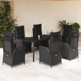 VidaXL Set mobilier de grădină cu perne, 7 piese, negru, poliratan