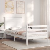 VidaXL Cadru de pat cu tăblie, alb, 100x200 cm, lemn masiv