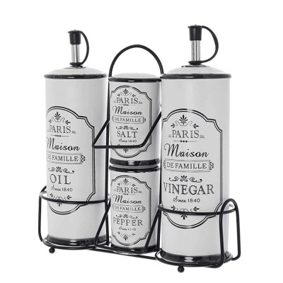 Set Oliviera PARIS 4 piese ceramica si suport metalic, Alb foto